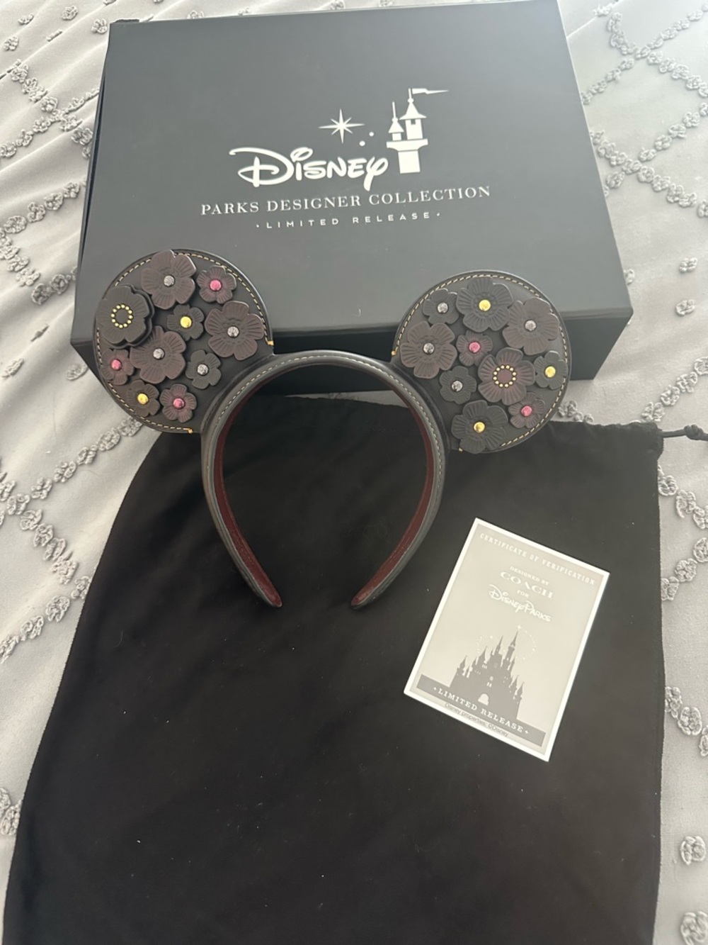 Coach Disney Designer Collection Tea Rose Leather Flower Head Band Mickey Ears